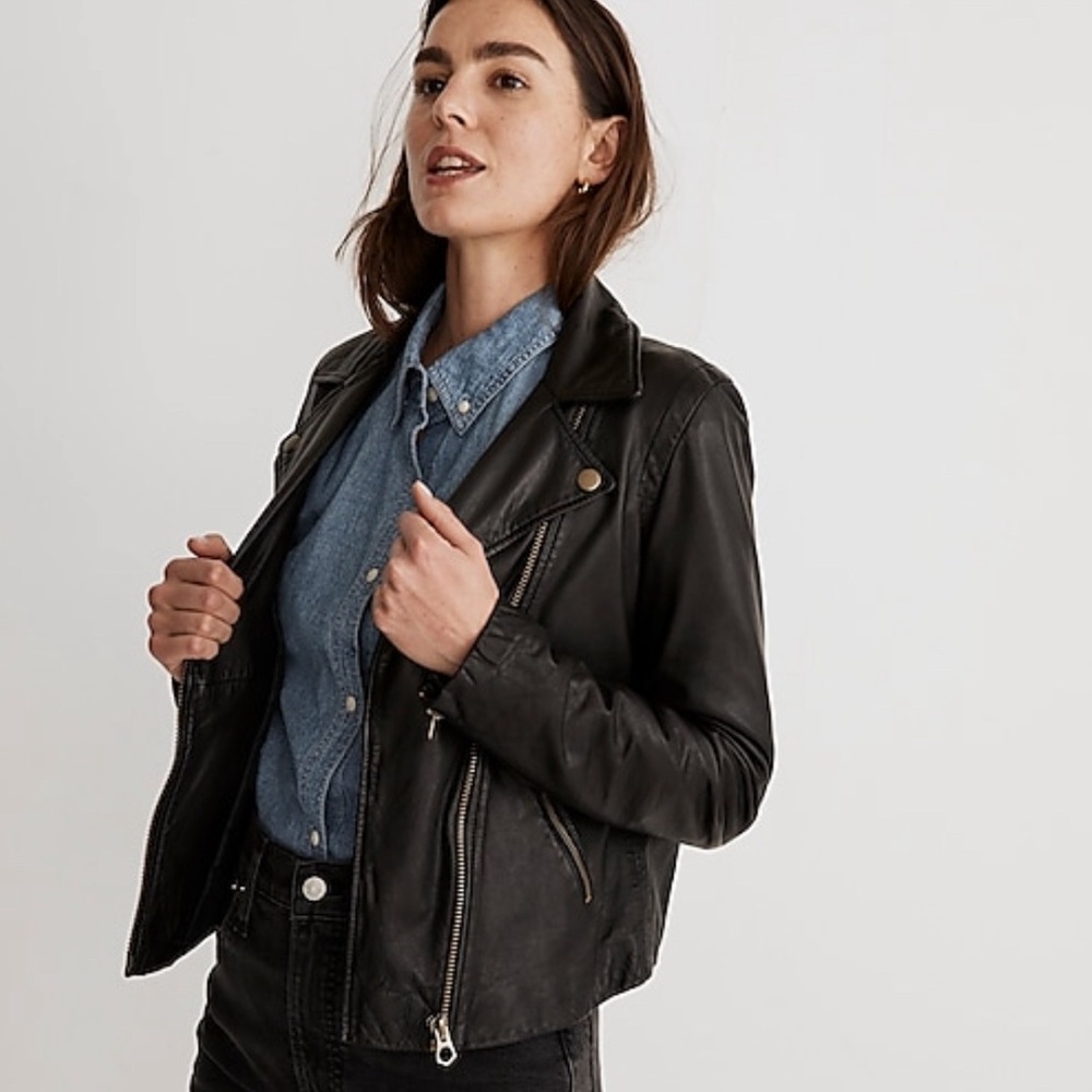 Madewell Washed Leather Motorcycle Jacket: Brass Hardware Edition